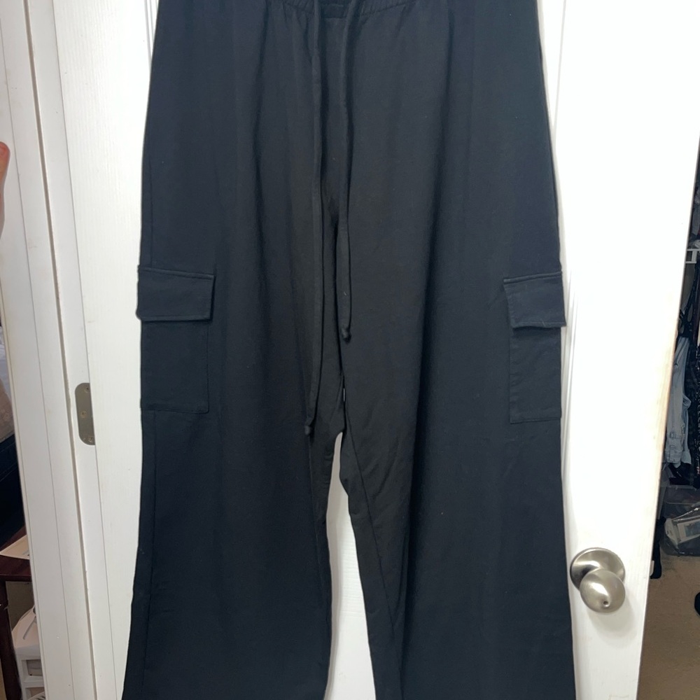 Black Cargo Pants with Relaxed Fit and Drawstring Waist